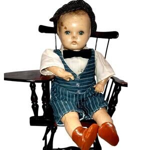 16" Vintage Charrning Composition Tin Eyes ~ Curly Molded Hair ~ School Boy Doll